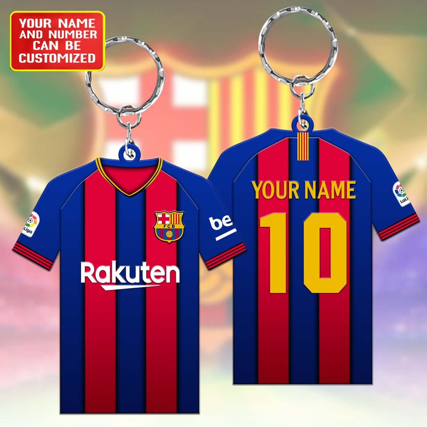 Personalized Football Shirt Keyring - Barcelona Fan Keyring, Football Keychain