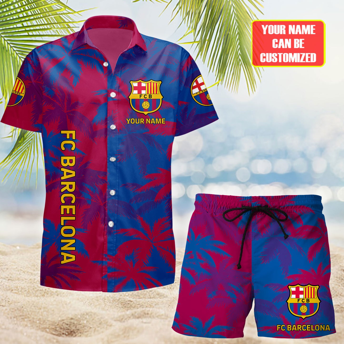 Personalized Barcelona FC Tropical Hawaii Shirt Beach Short V2