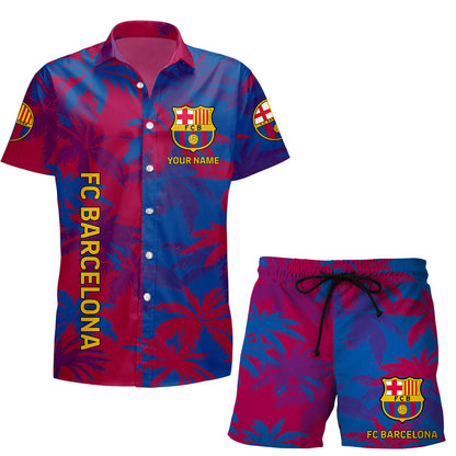 Personalized Barcelona FC Tropical Hawaii Shirt Beach Short V2