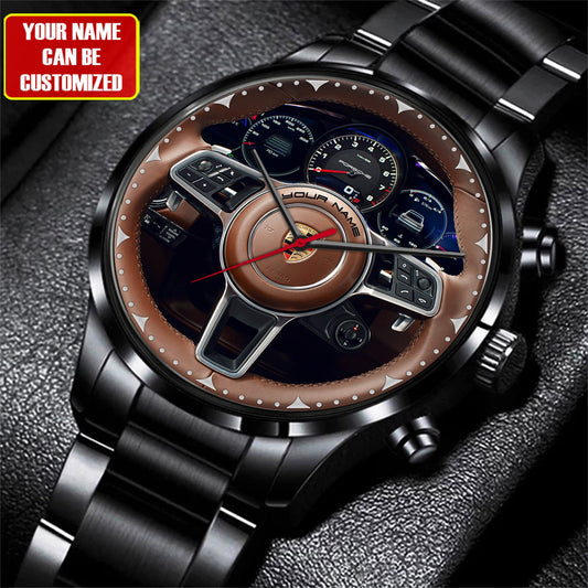 Personalized Pors Wooden Cockpit Luxury Stainless Steel Watch