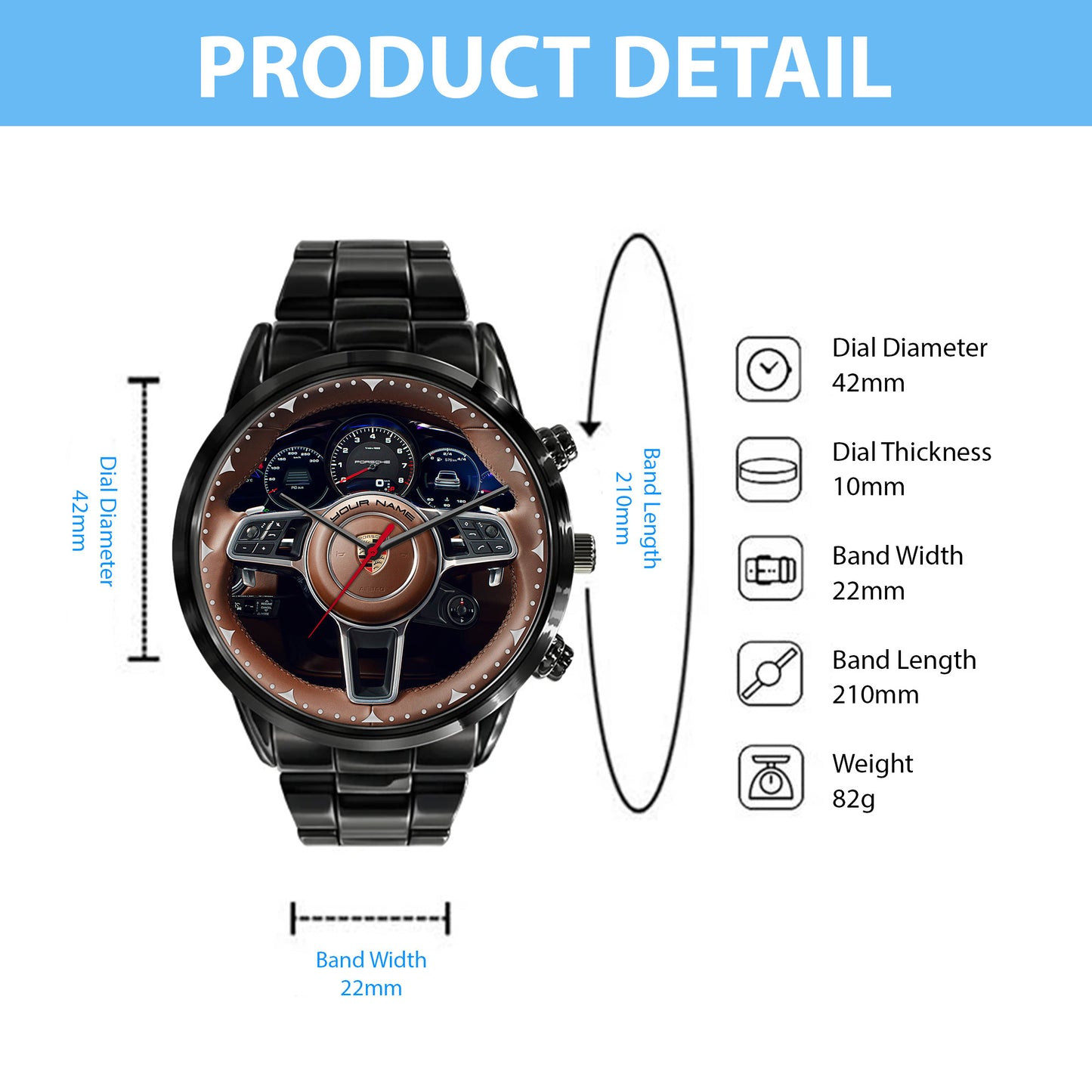 Personalized Pors Wooden Cockpit Luxury Stainless Steel Watch