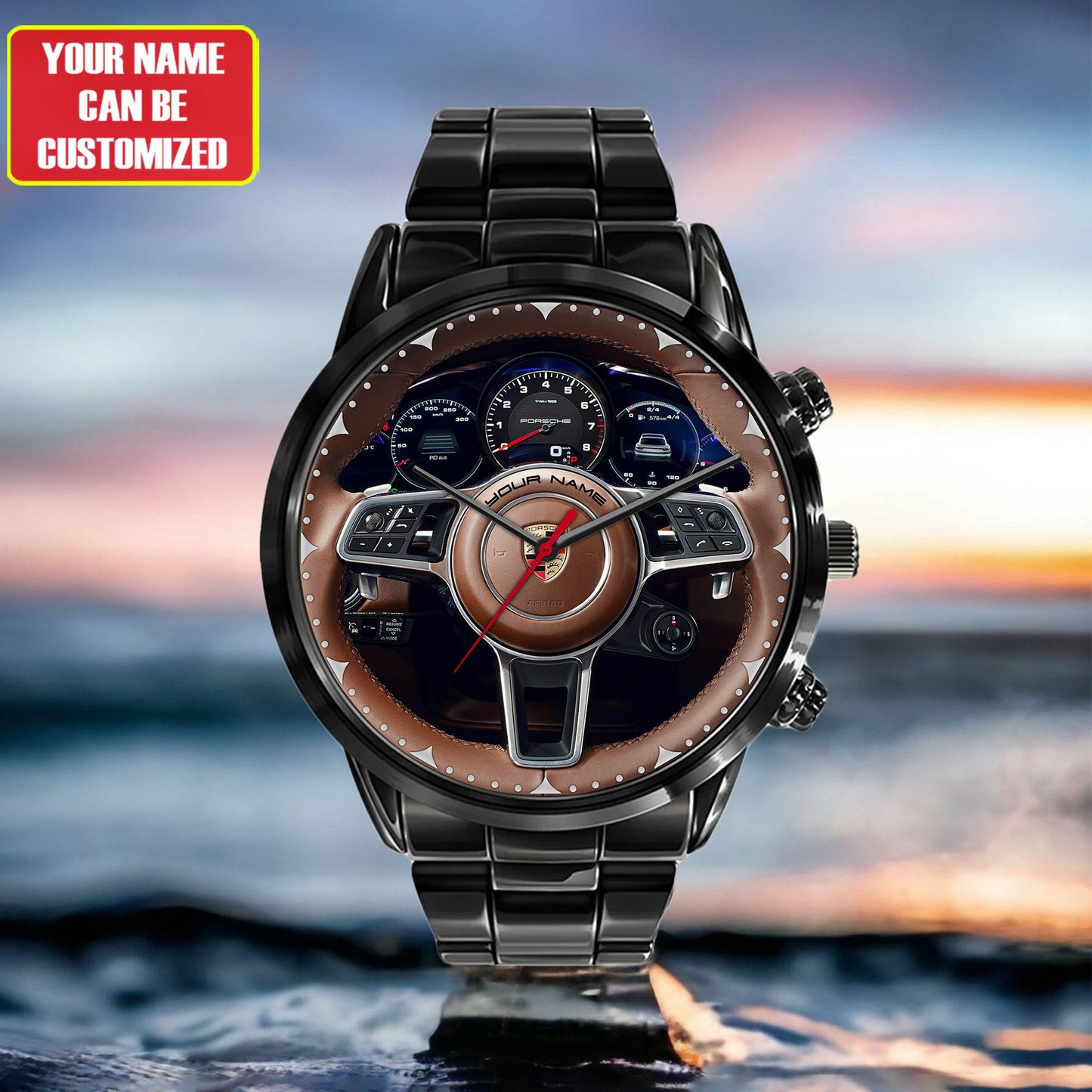 Personalized Pors Wooden Cockpit Luxury Stainless Steel Watch