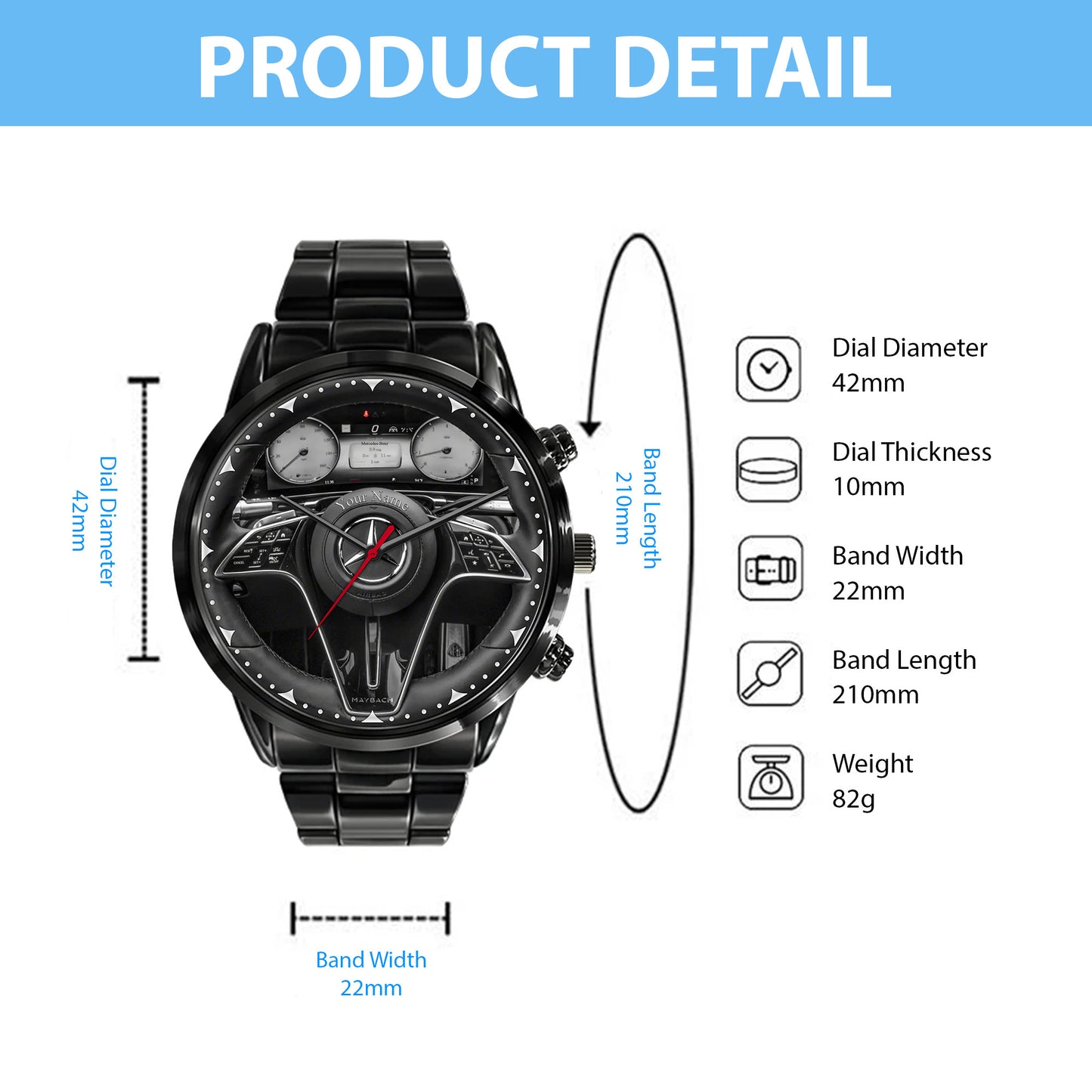 Personalized Merc MB Cockpit Luxury Stainless Steel Watch