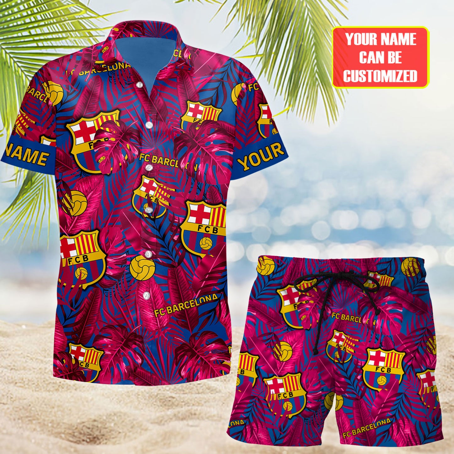 Personalized Barcelona FC Tropical Hawaii Shirt Beach Short V3