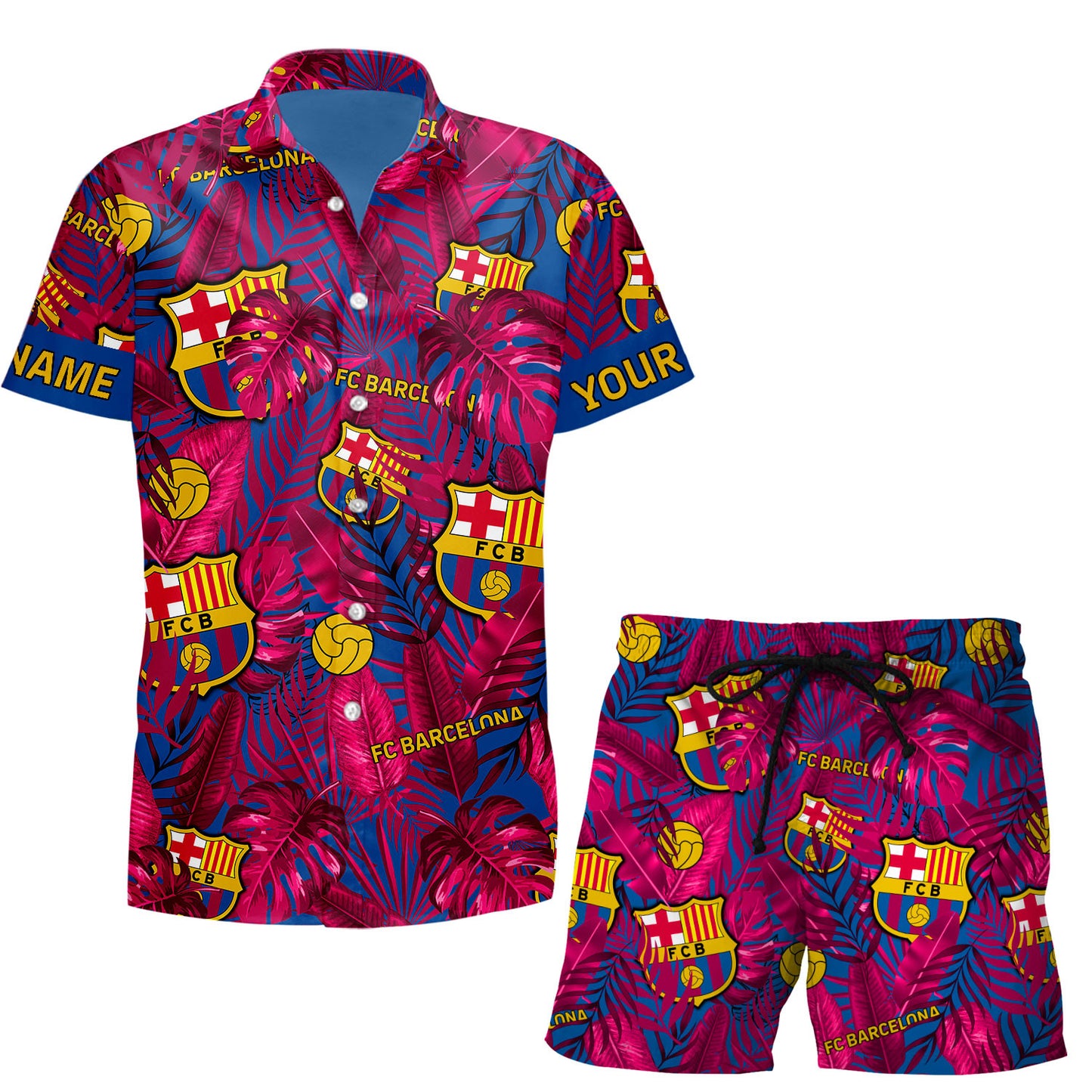 Personalized Barcelona FC Tropical Hawaii Shirt Beach Short V3