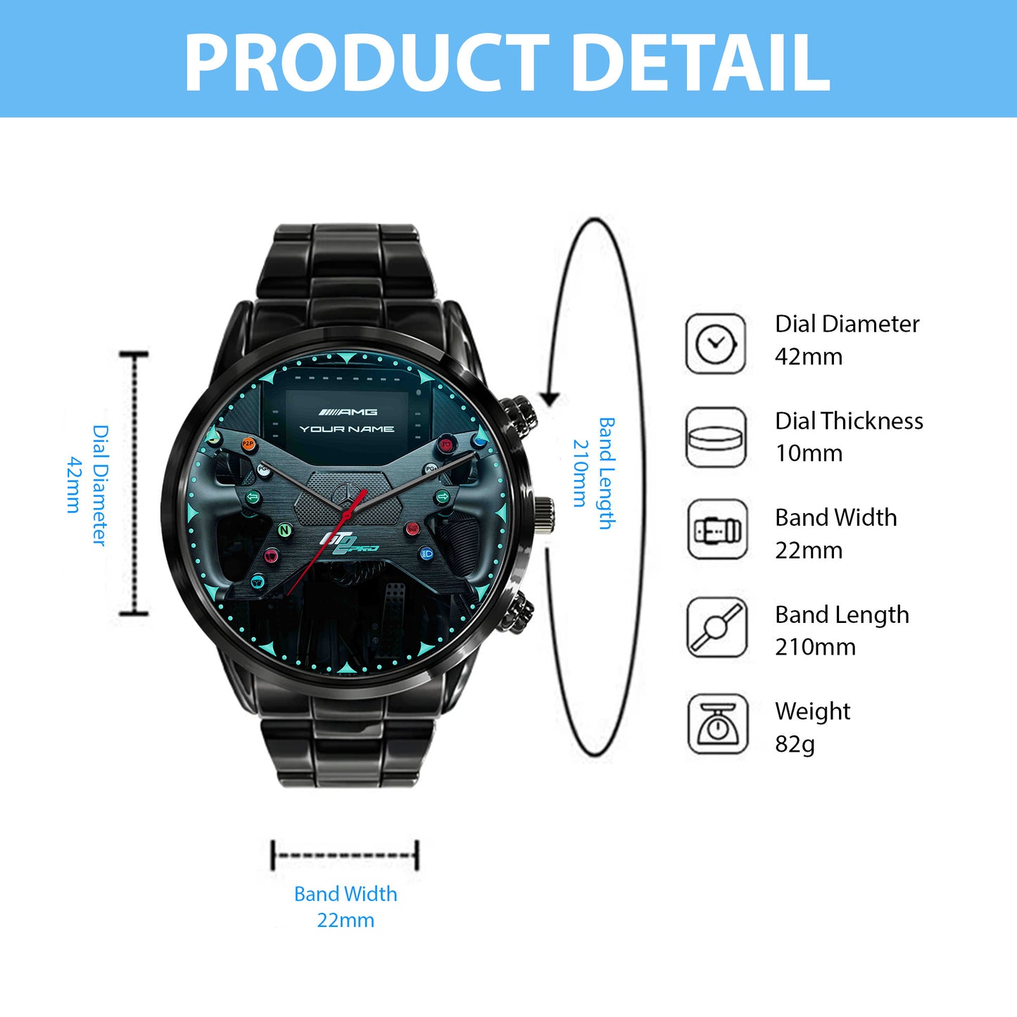 Personalized Merc AMG GT 2 Luxury Stainless Steel Watch