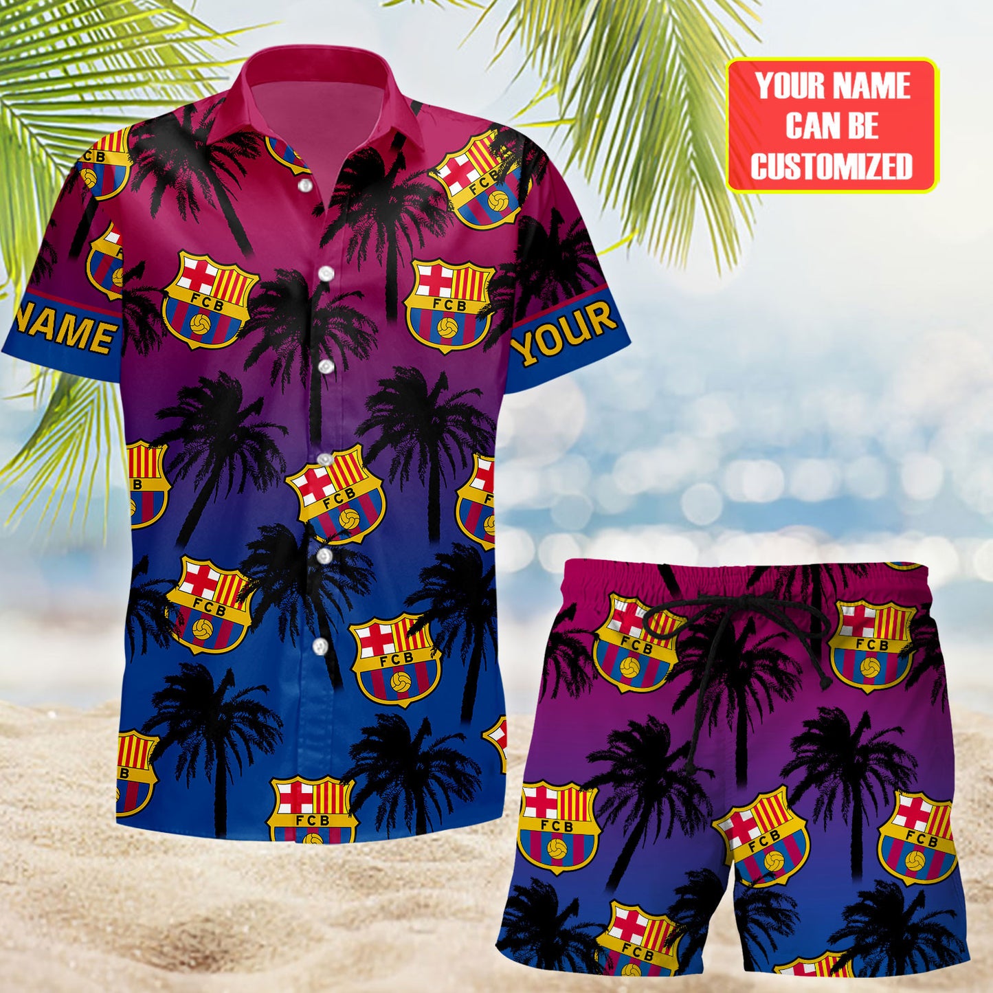 Personalized Barcelona FC Tropical Hawaii Shirt Beach Short V4