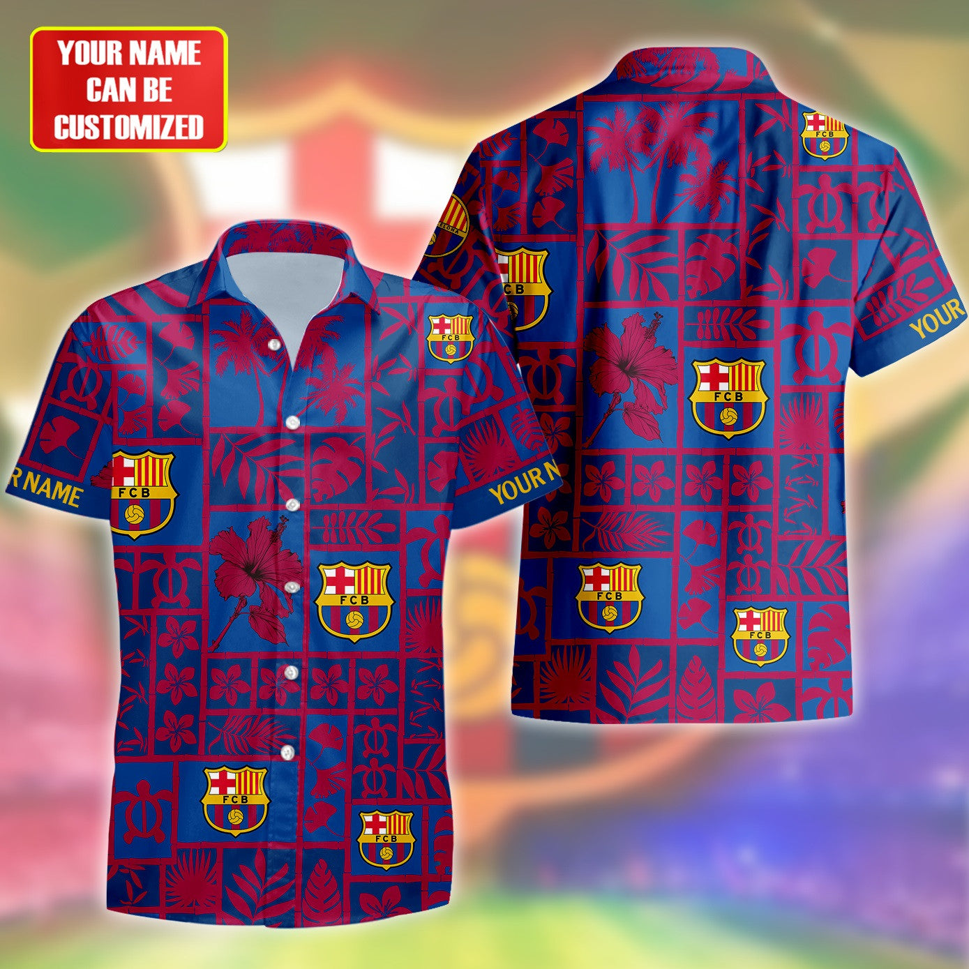 Personalized Barcelona FC Tropical Hawaii Shirt Beach Short V6