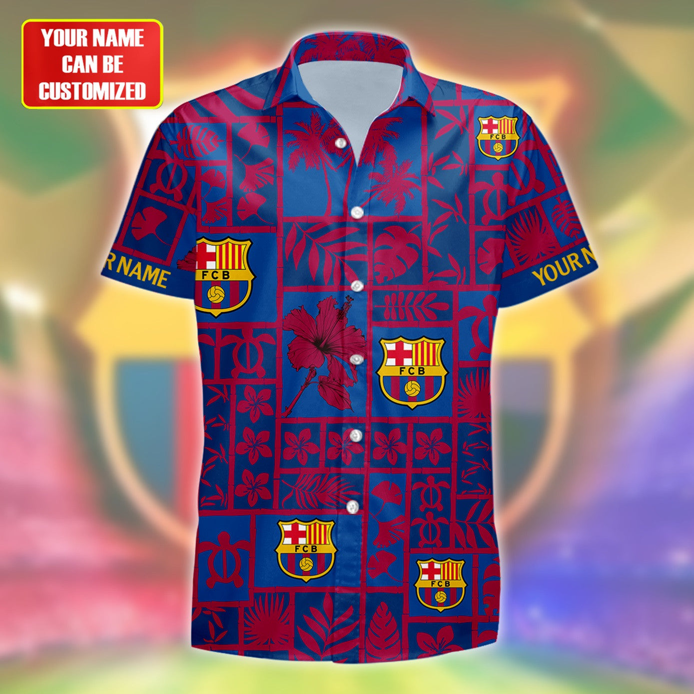 Personalized Barcelona FC Tropical Hawaii Shirt Beach Short V6