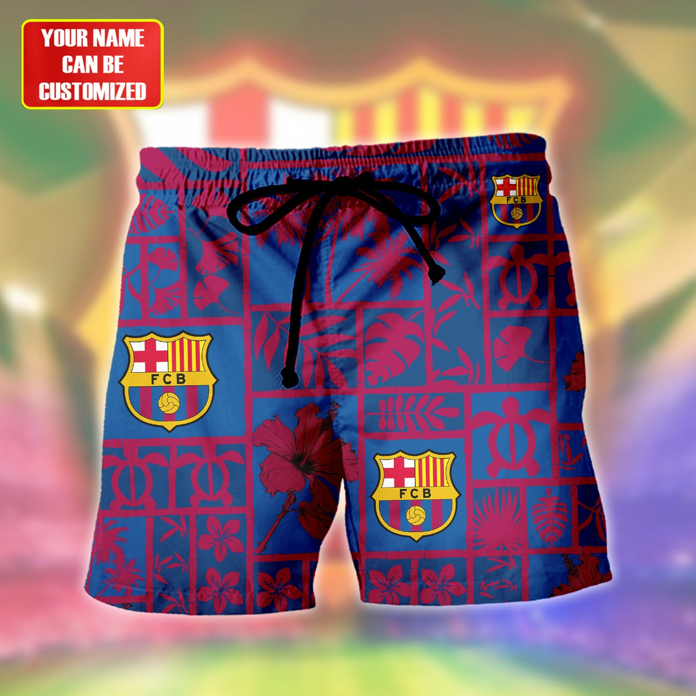 Personalized Barcelona FC Tropical Hawaii Shirt Beach Short V6