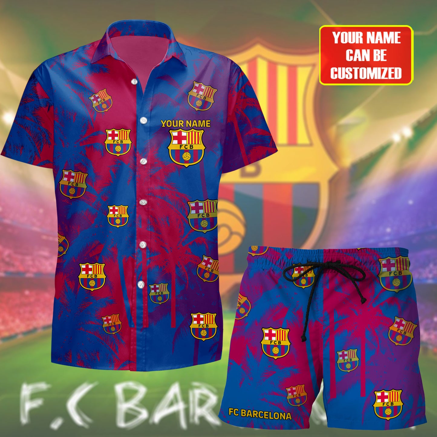 Personalized Barcelona FC Tropical Hawaii Shirt Beach Short V7