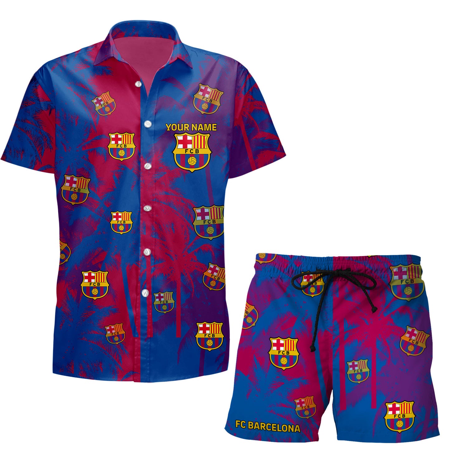 Personalized Barcelona FC Tropical Hawaii Shirt Beach Short V7
