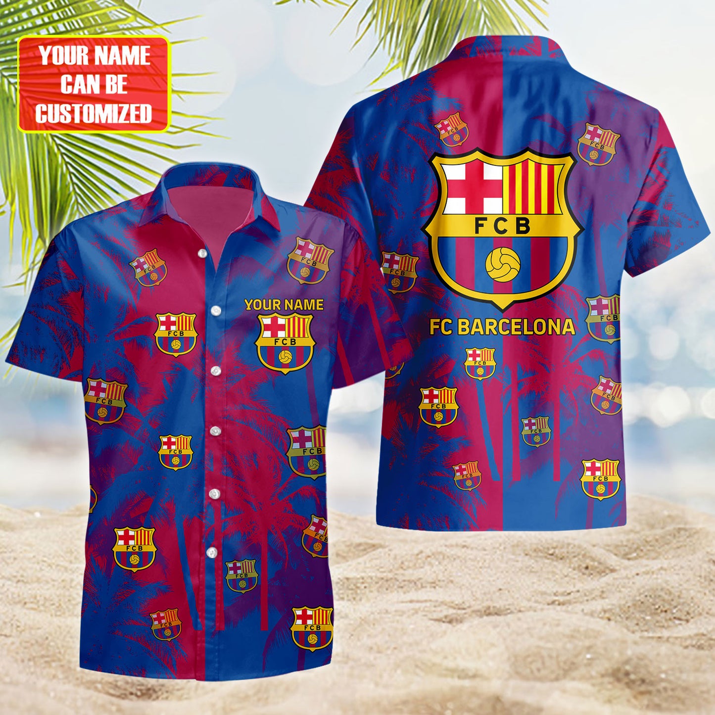 Personalized Barcelona FC Tropical Hawaii Shirt Beach Short V7