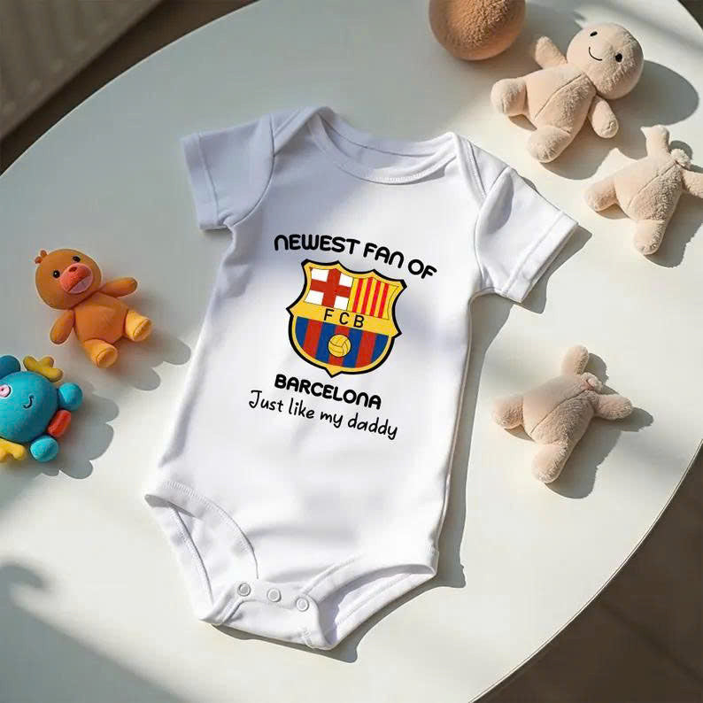 Customized Newest Fan of Barca Soccer Jersey , Baby Rib Bodysuit Sizes