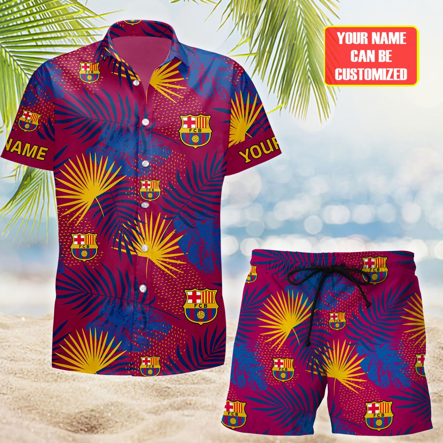 Personalized Barcelona FC Tropical Hawaii Shirt Beach Short V9