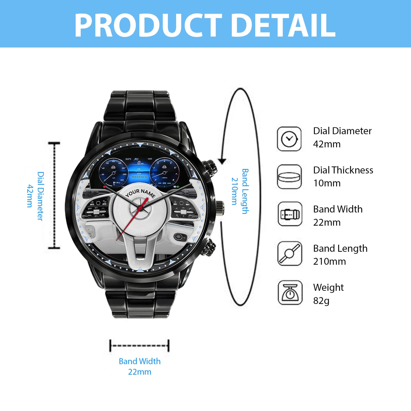 Personalized Merc GLS Cockpit Luxury Stainless Steel Watch