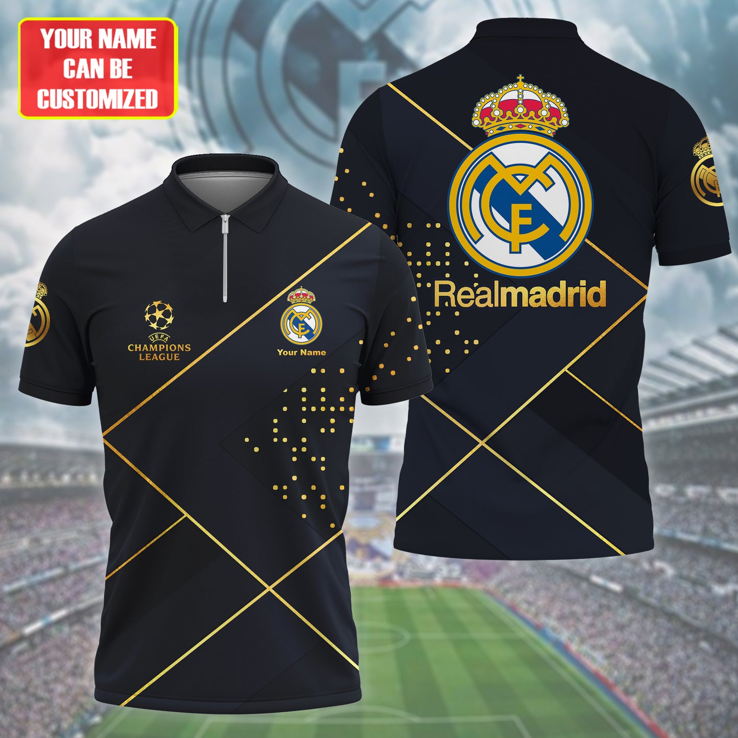 Personalized Real Madrid Luxury 3D Full Printing Set , Real Madrid Shirt , Real Madrid Set , Zipper Polo, Hoodie , Short , Polo , hawaii