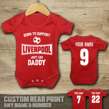 Customized Born To Support Liverpool Soccer Jersey , Baby Rib Bodysuit Sizes