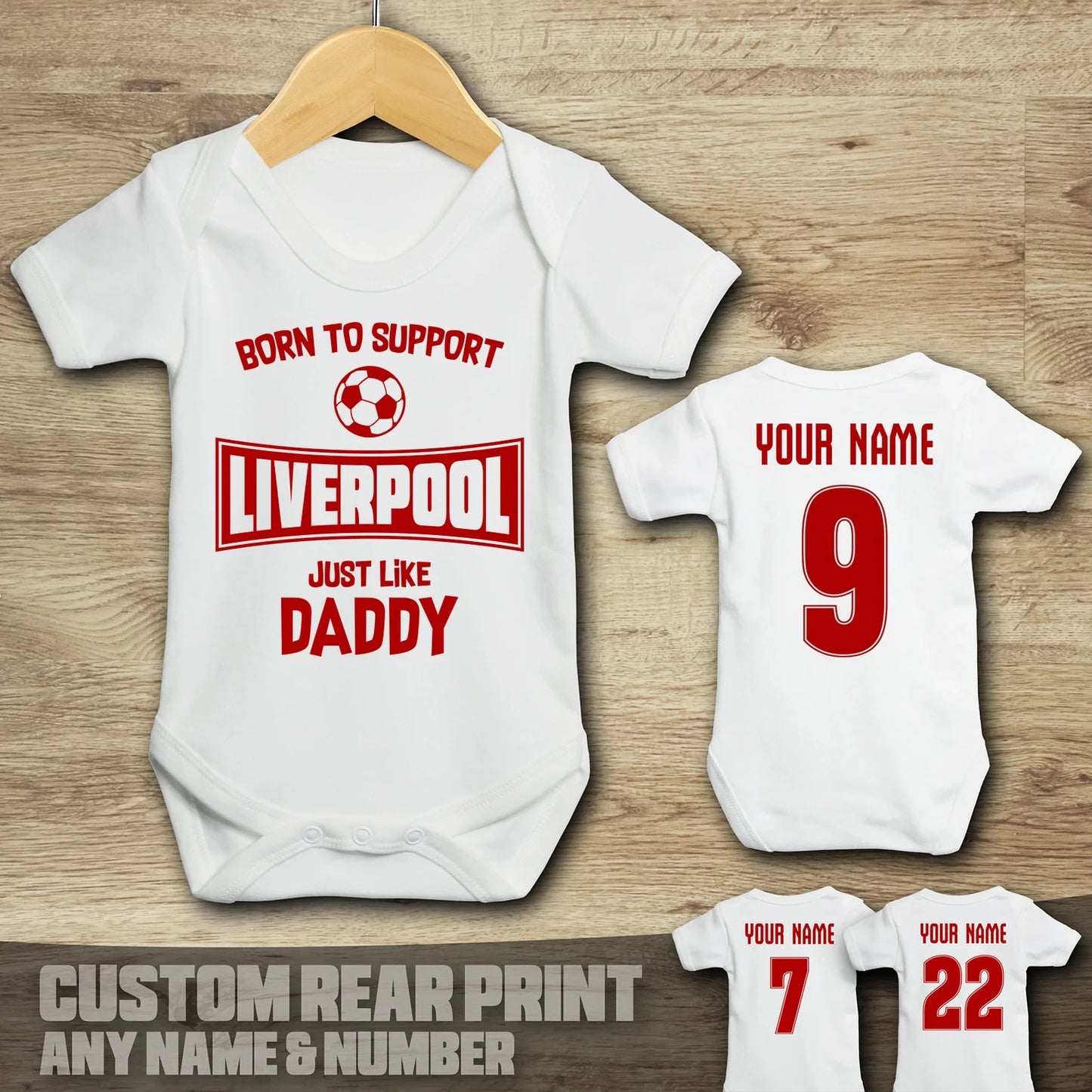 Customized Born To Support Liverpool Soccer Jersey , Baby Rib Bodysuit Sizes