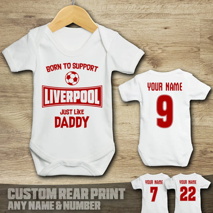 Customized Born To Support Liverpool Soccer Jersey , Baby Rib Bodysuit Sizes