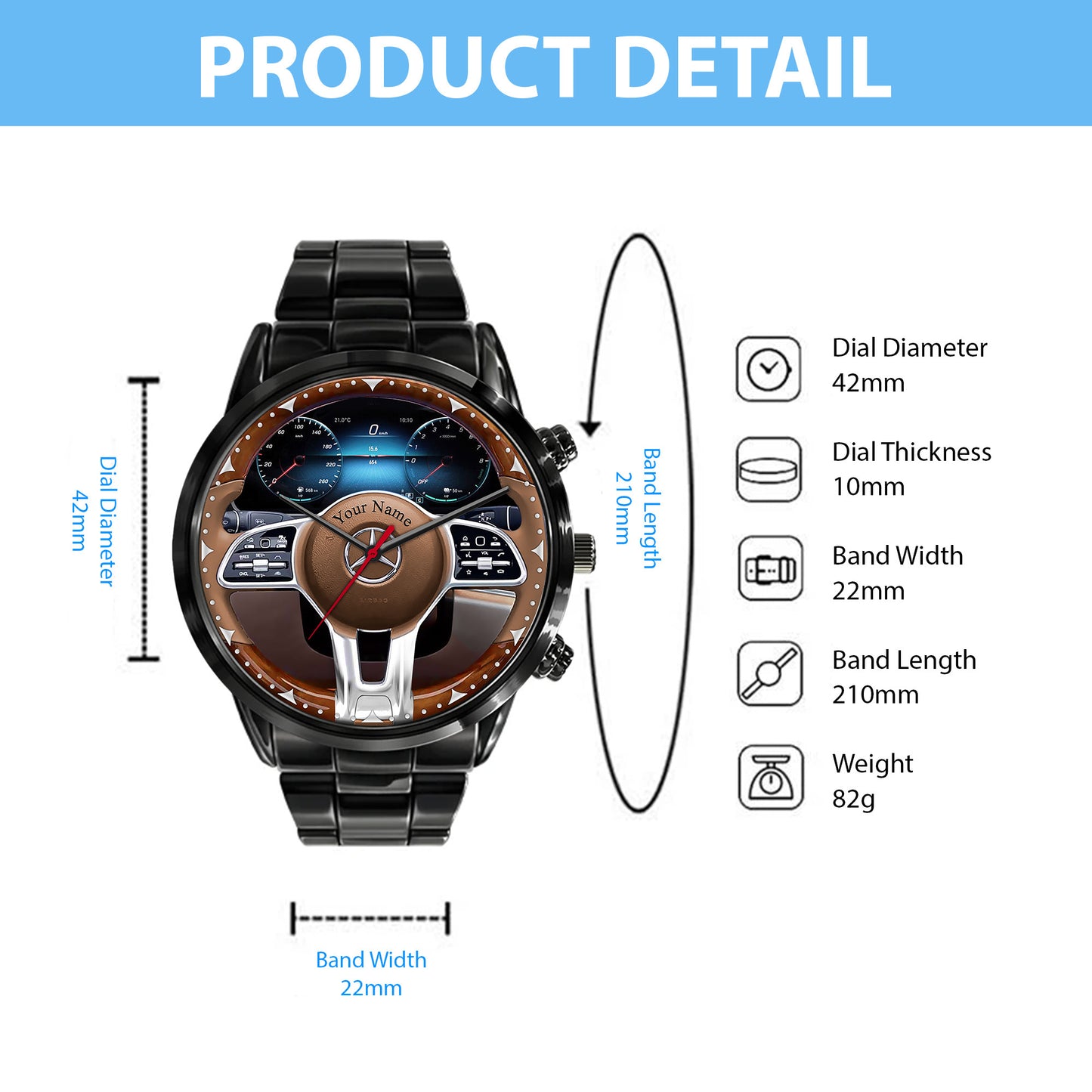 Personalized Merc Wooden Cockpit Luxury Stainless Steel Watch