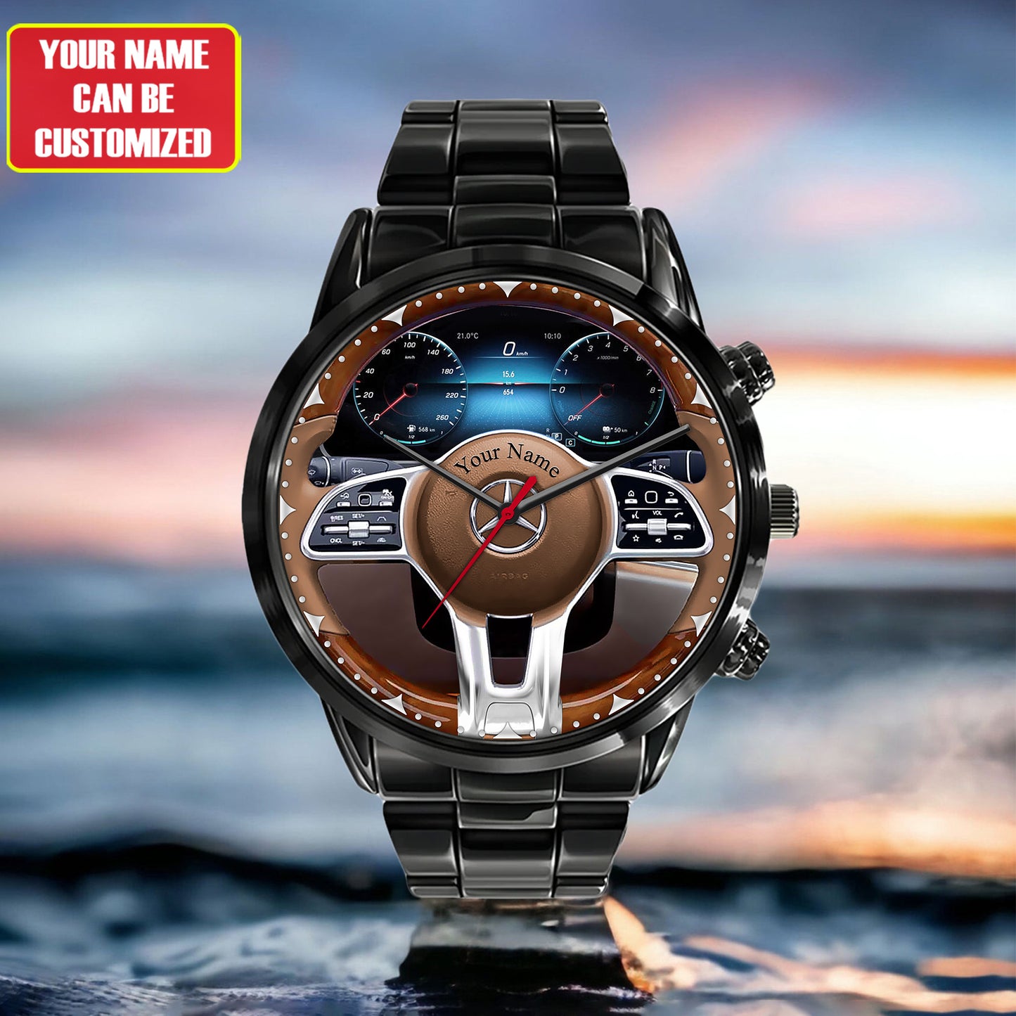 Personalized Merc Wooden Cockpit Luxury Stainless Steel Watch