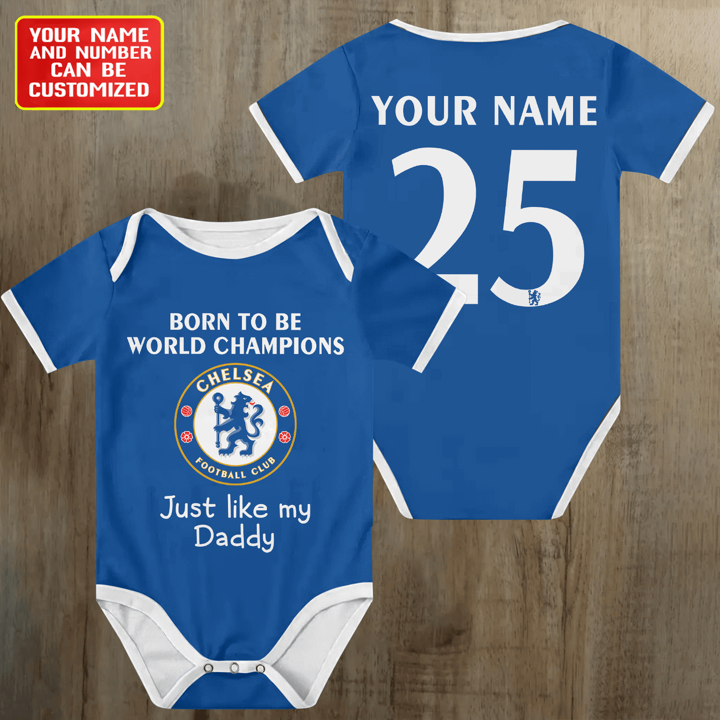 Customized Chelsea Born To Be Champions Soccer Jersey , Baby Rib Bodysuit Sizes