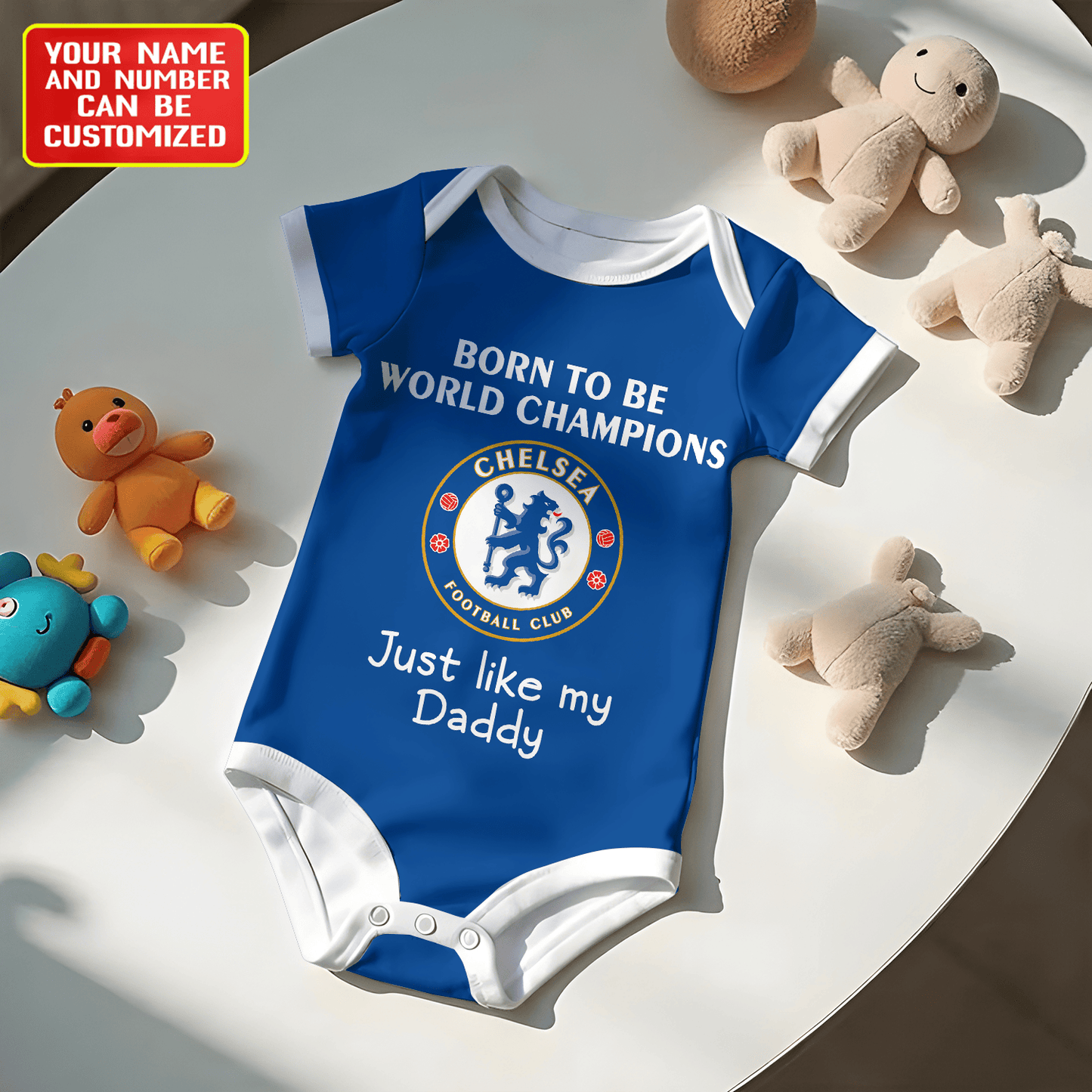Customized Chelsea Born To Be Champions Soccer Jersey , Baby Rib Bodysuit Sizes
