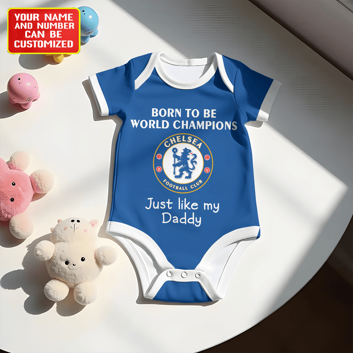 Customized Chelsea Born To Be Champions Soccer Jersey , Baby Rib Bodysuit Sizes