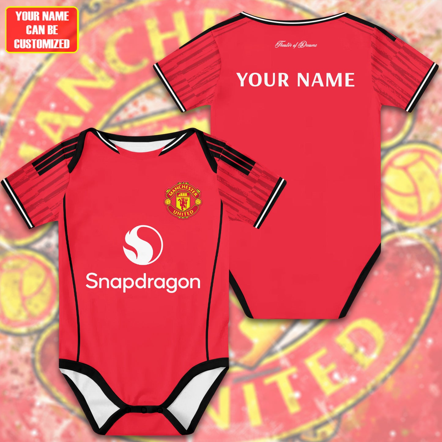 Customized Manchester United Jersey , Baby Rib Bodysuit Sizes V4