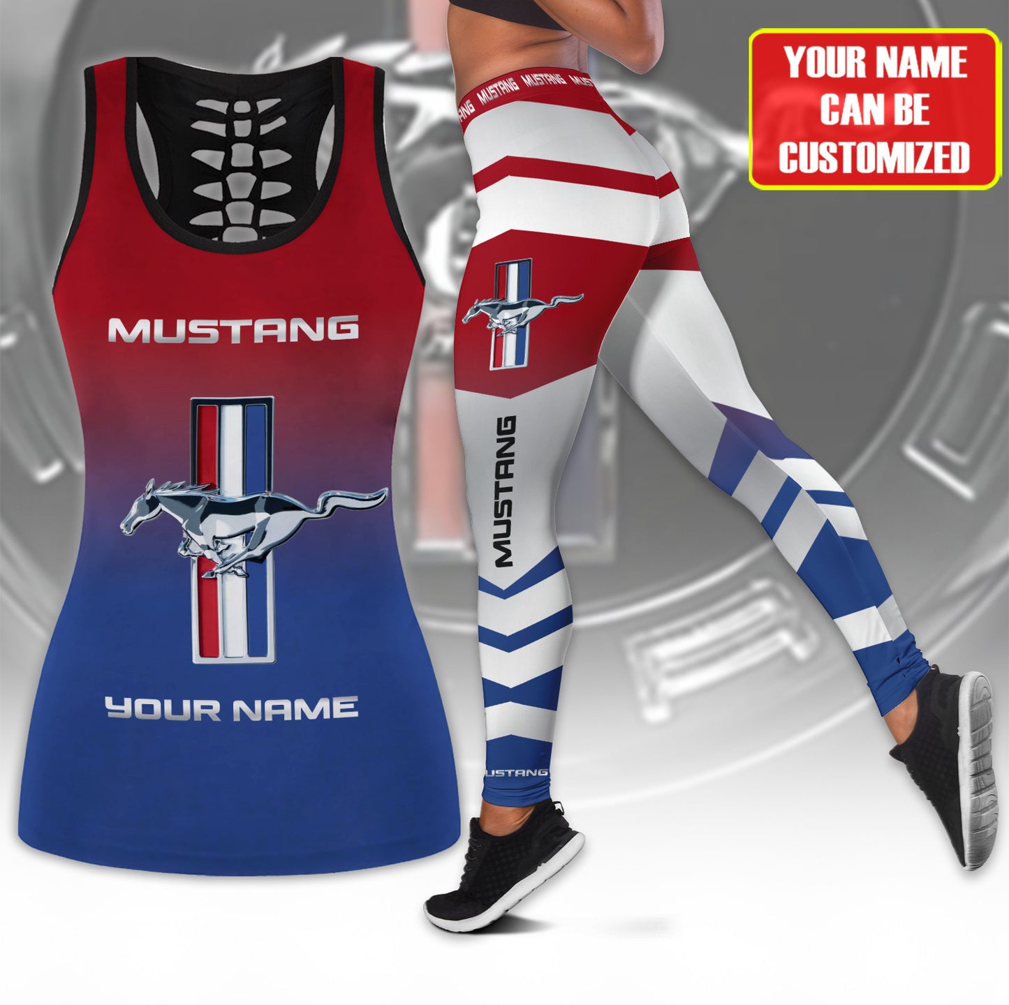 Personalized F Mustang Tank Top & Leggings Set