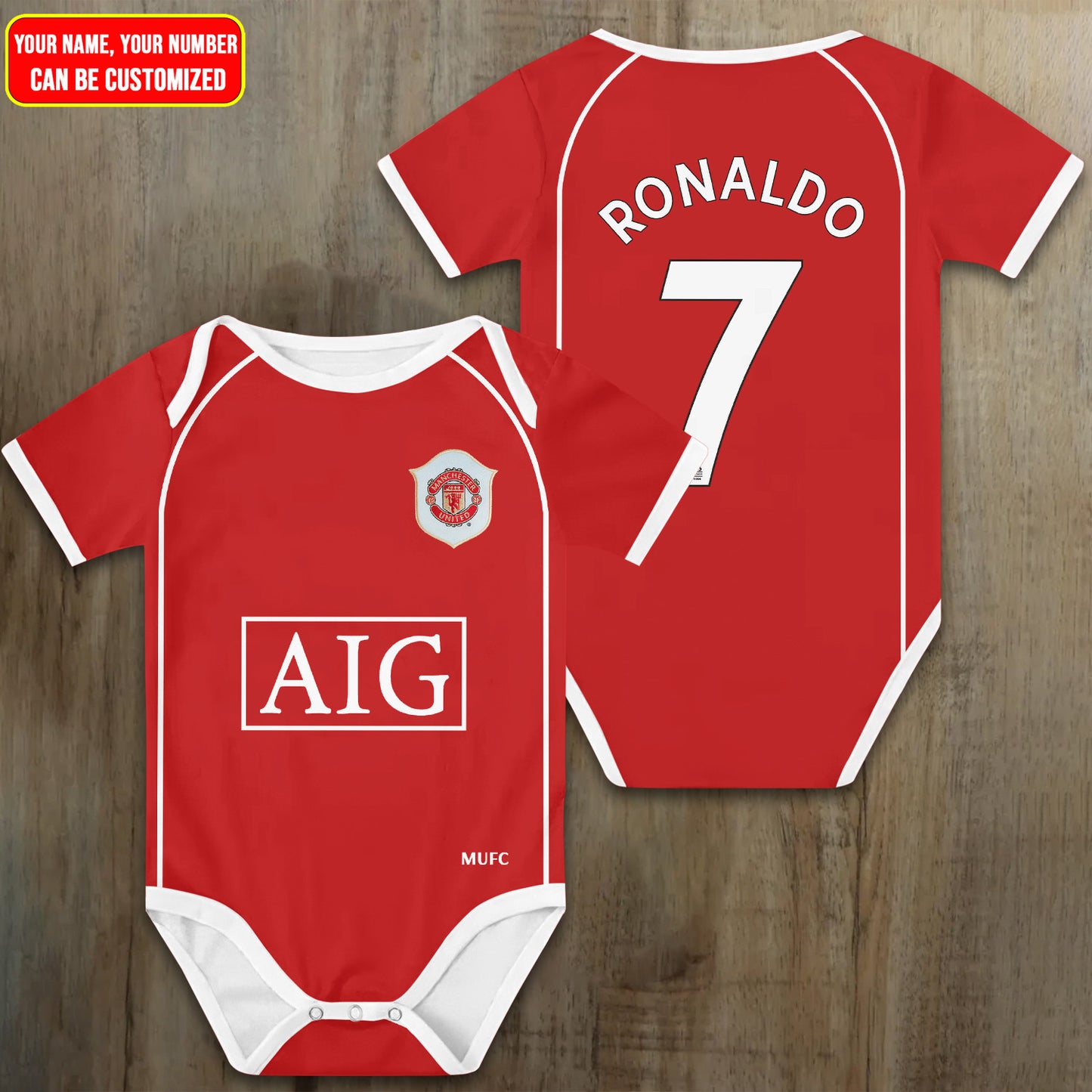 Customized Manchester United Jersey , Baby Rib Bodysuit Sizes V5