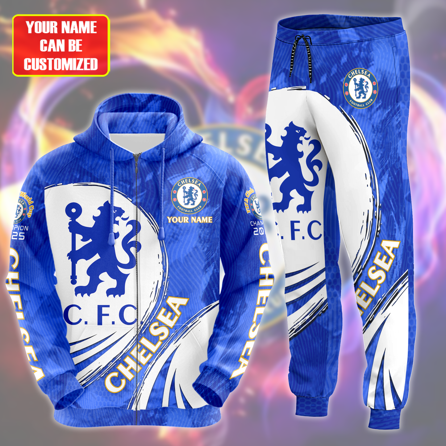 Personalized Chelsea Champions 3D All over Printed Hoodie and Sweatpants set
