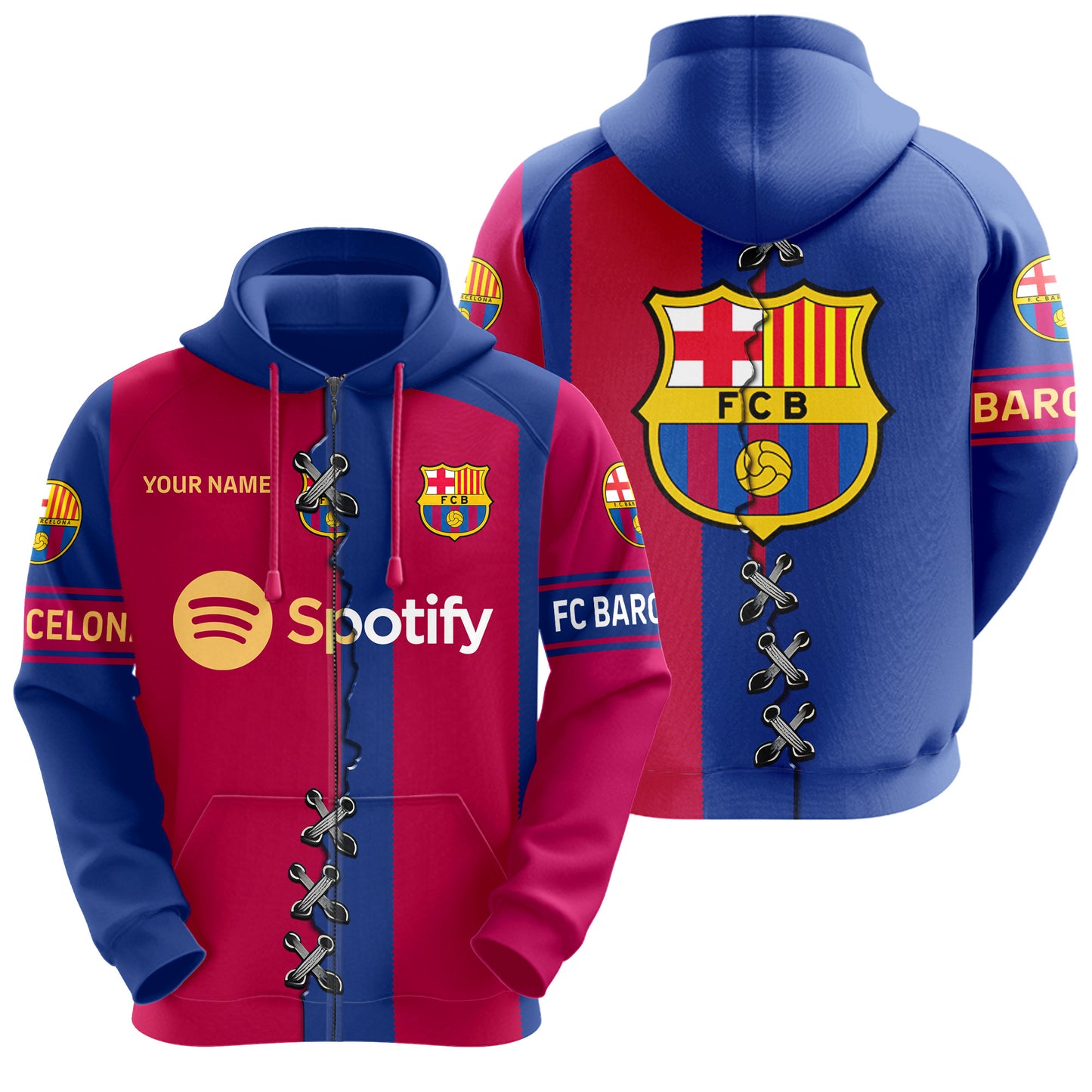 Personalized Barca Uniform 3D All over Printed Hoodie and Sweatpants set