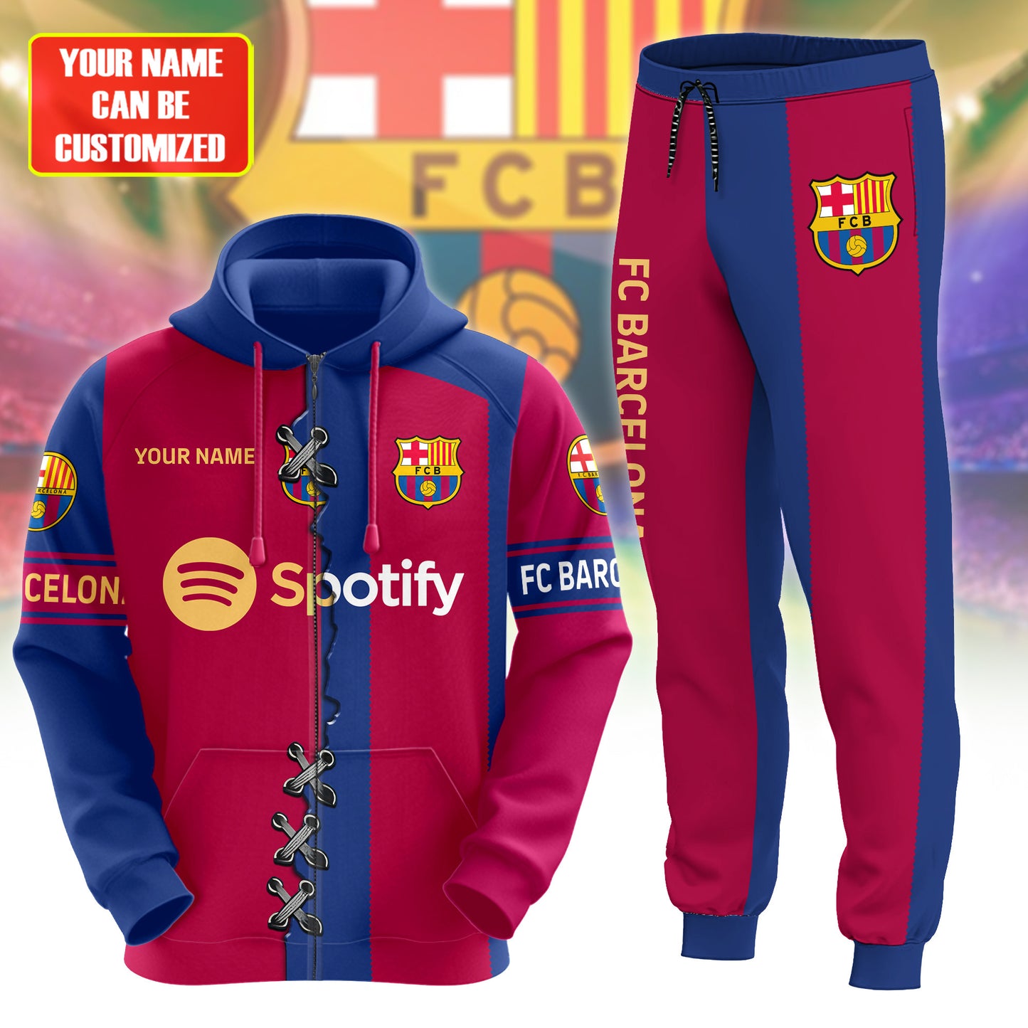 Personalized Barca Uniform 3D All over Printed Hoodie and Sweatpants set