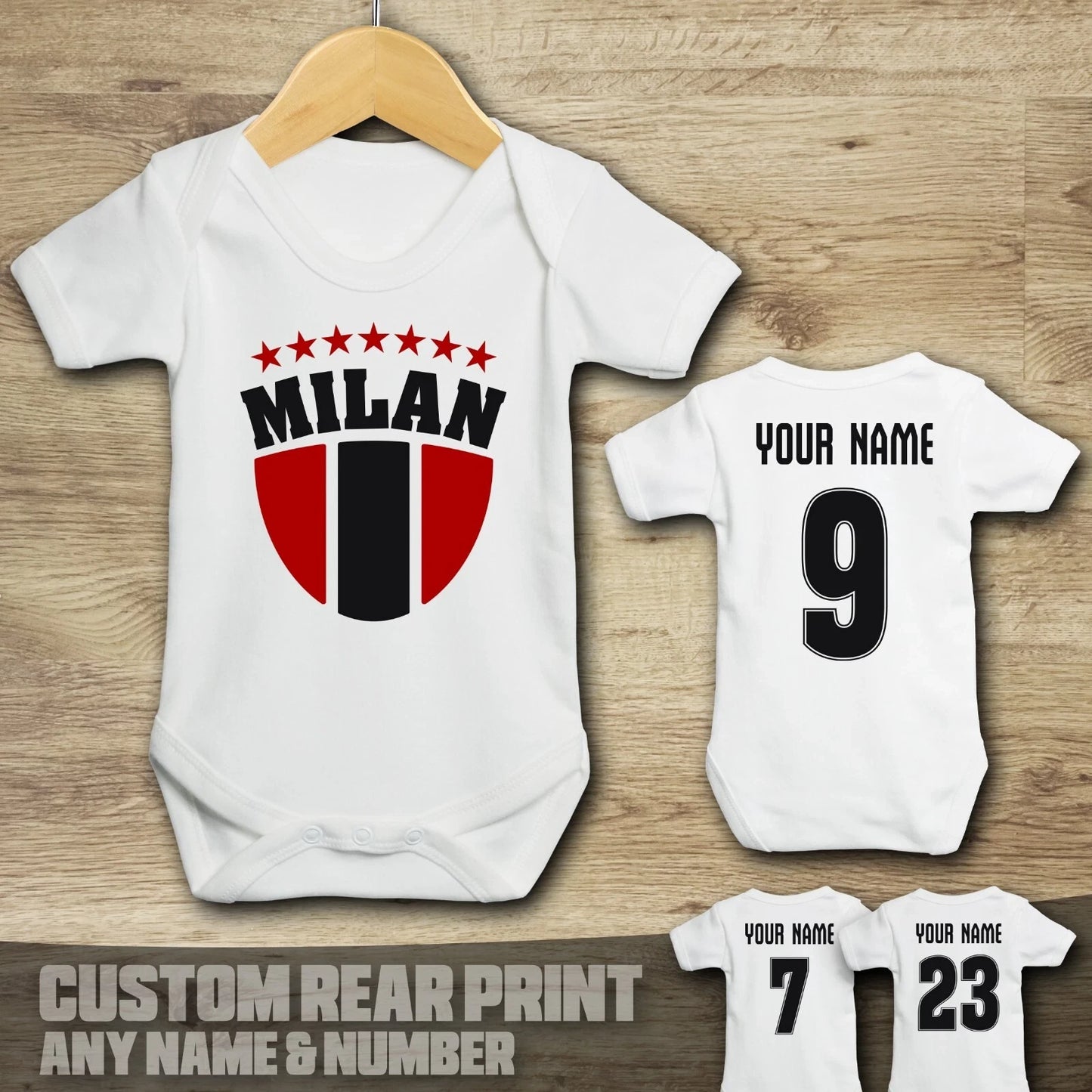 Customized AC Milan Jersey , Baby Rib Bodysuit Sizes