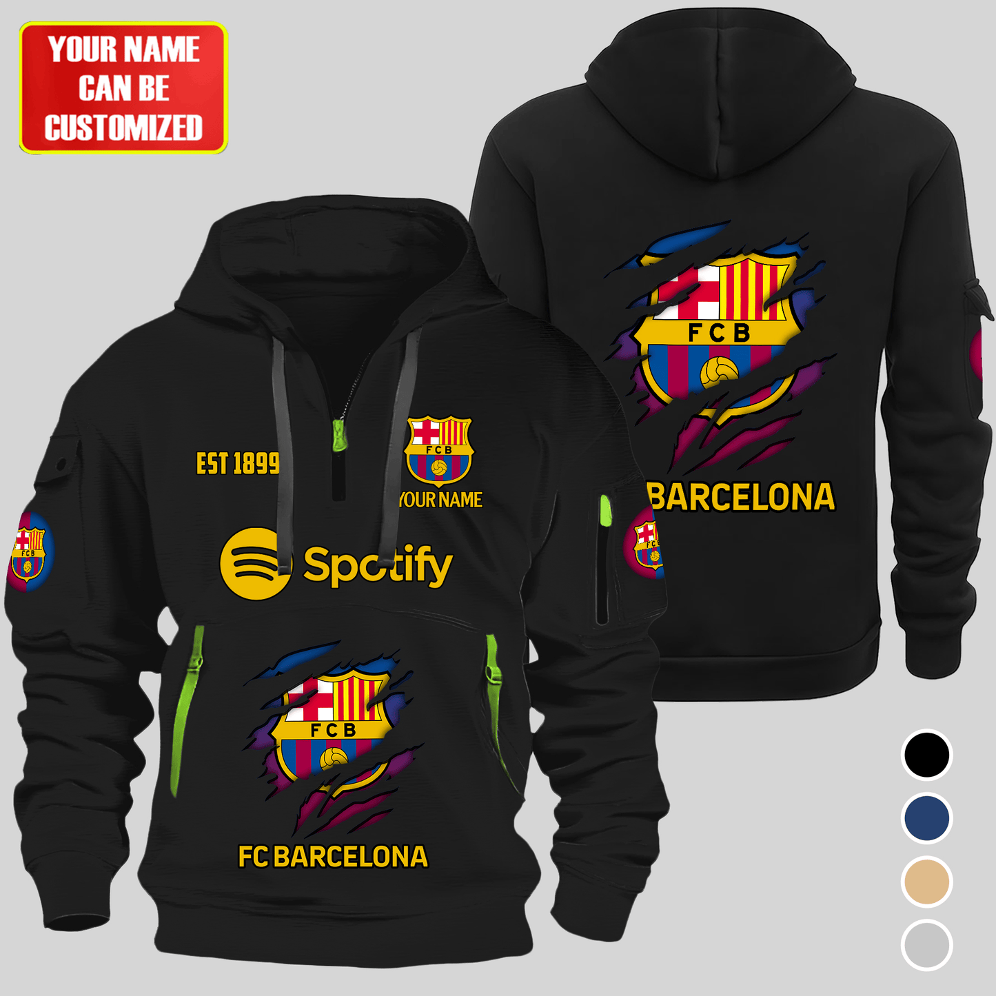 Personalized Barcelona Tear Sport Zip-Hoodie Cotton Jacket