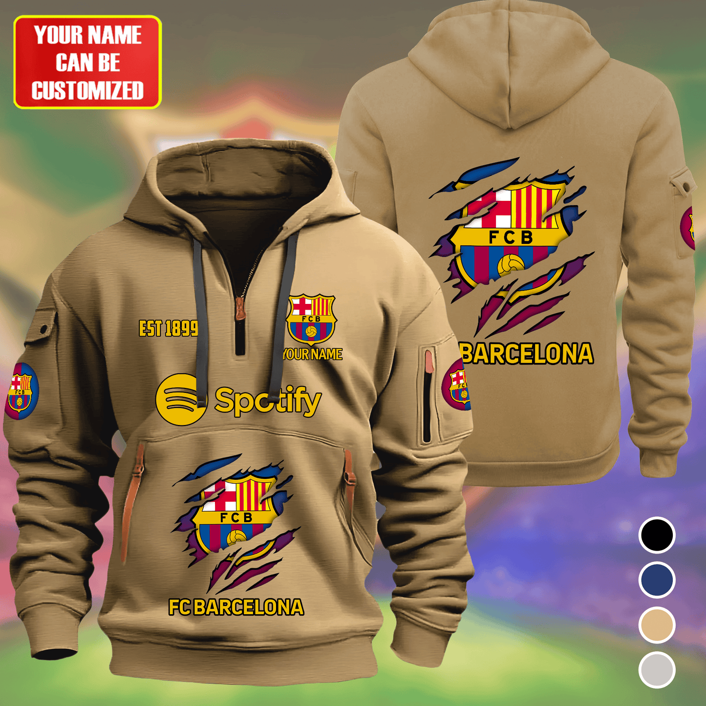 Personalized Barcelona Tear Sport Zip-Hoodie Cotton Jacket