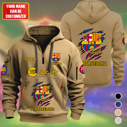Personalized Barcelona Tear Sport Zip-Hoodie Cotton Jacket
