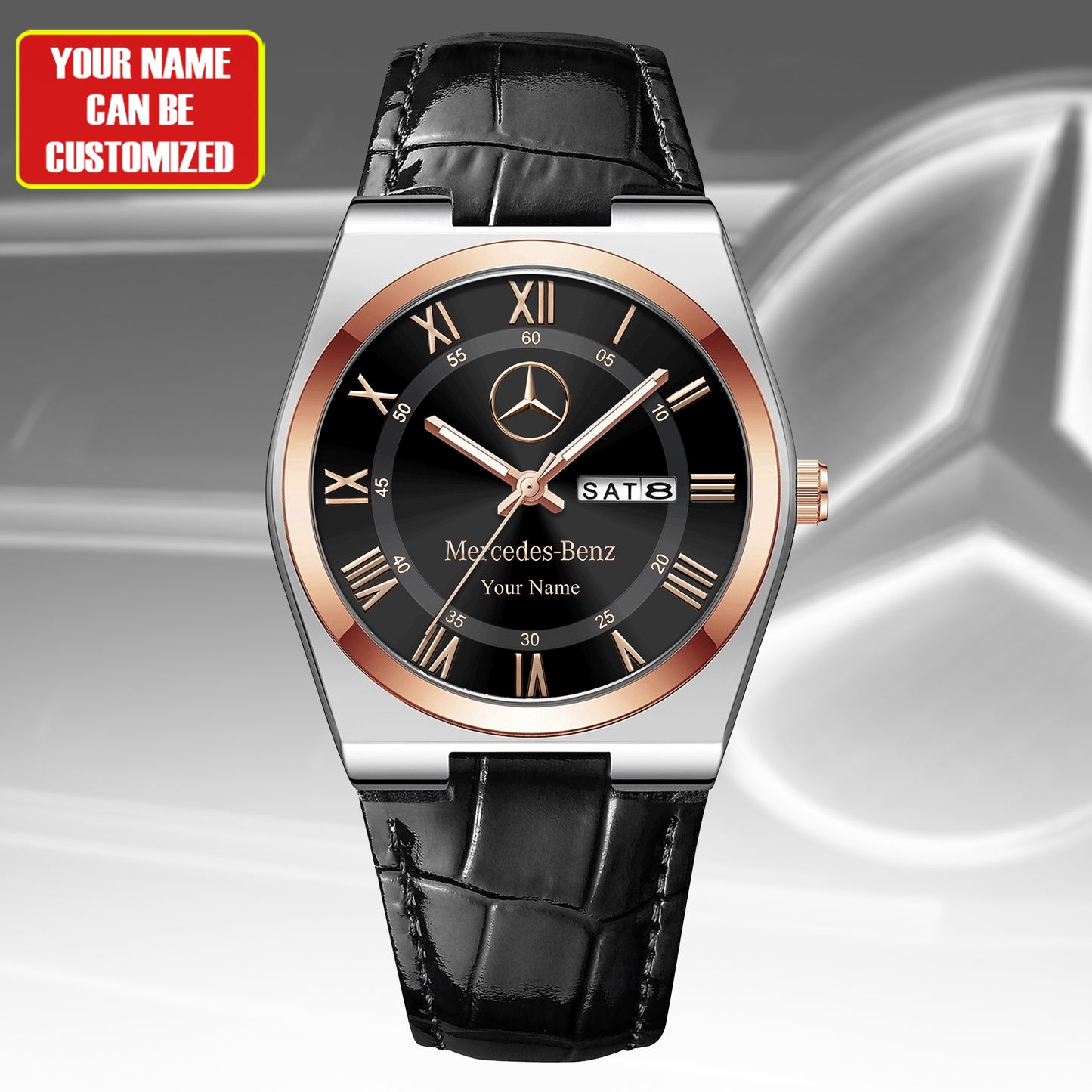 Personalized Merc Leather Strap Watch