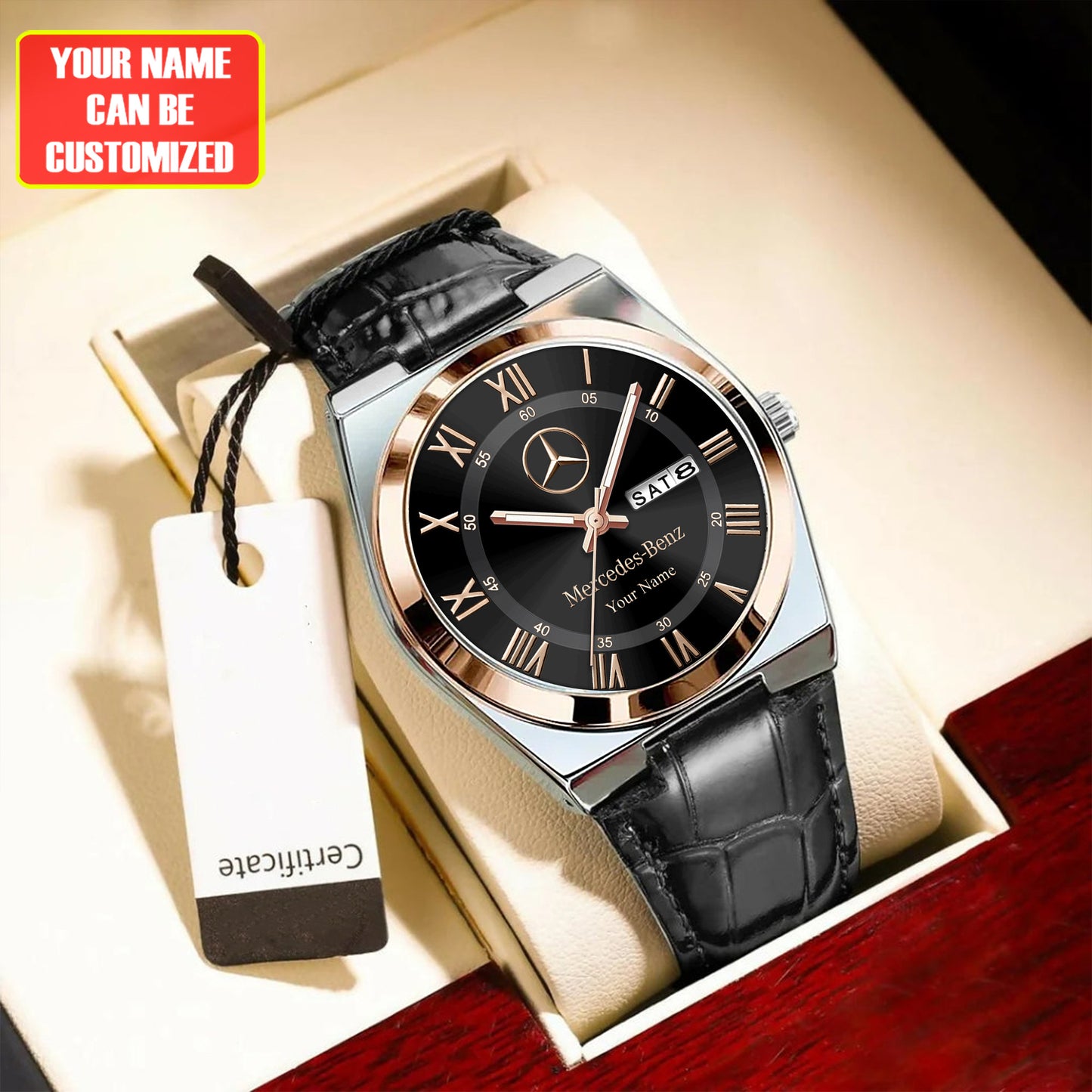 Personalized Merc Leather Strap Watch