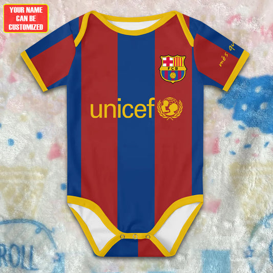 Customized Barcelona FC Soccer Jersey , Baby Rib Bodysuit Sizes V2