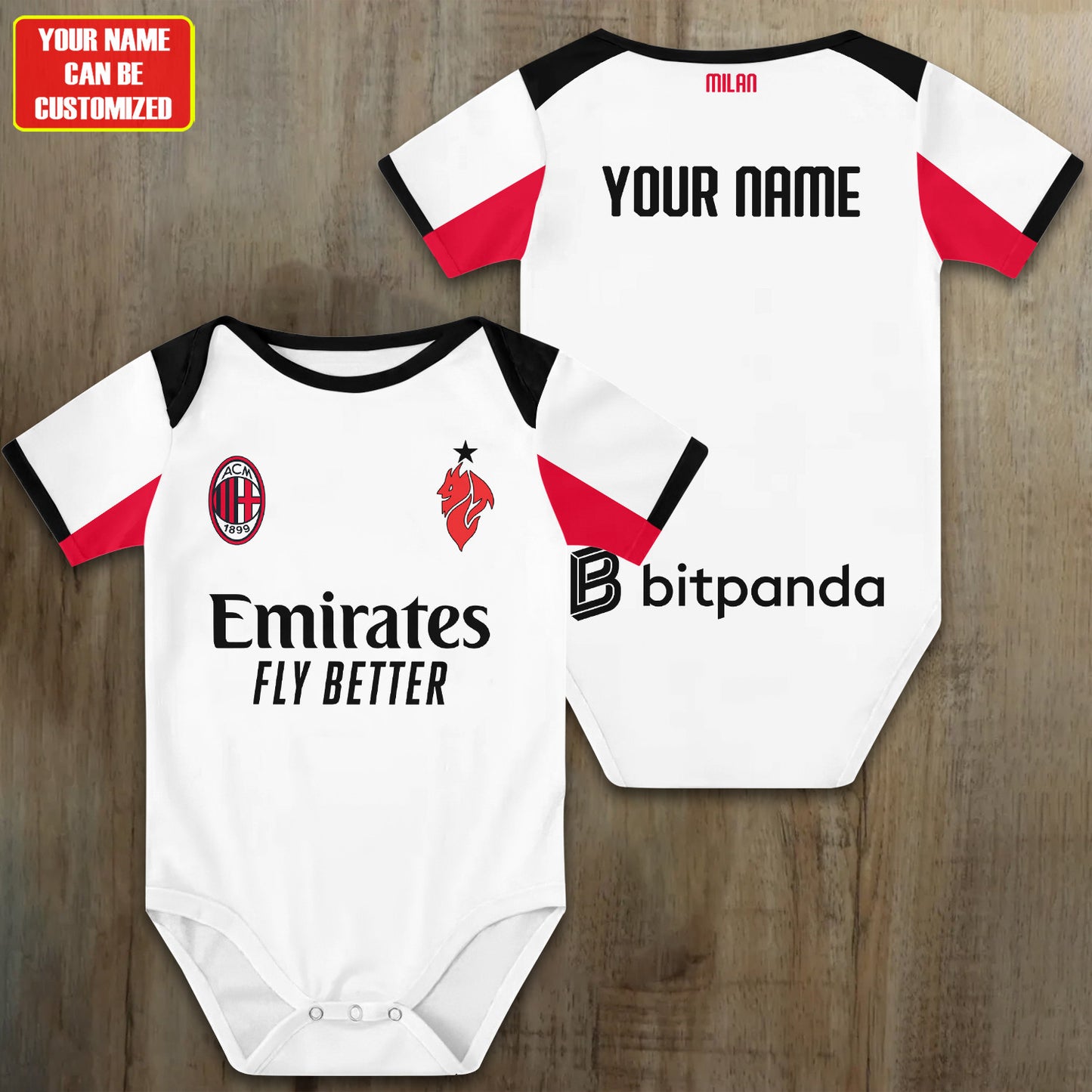 Customized AC Milan Away Soccer Jersey , Baby Rib Bodysuit Sizes