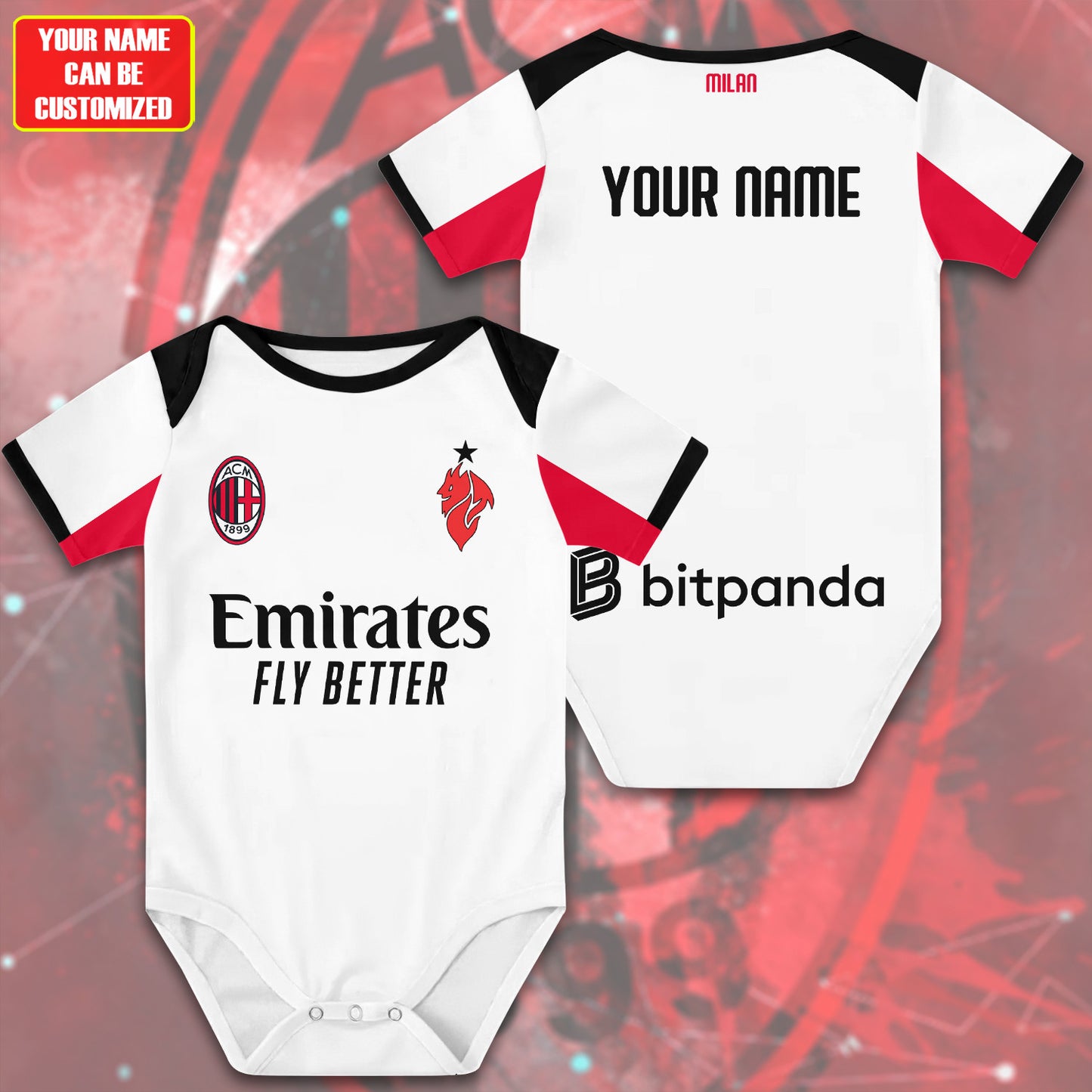 Customized AC Milan Away Soccer Jersey , Baby Rib Bodysuit Sizes