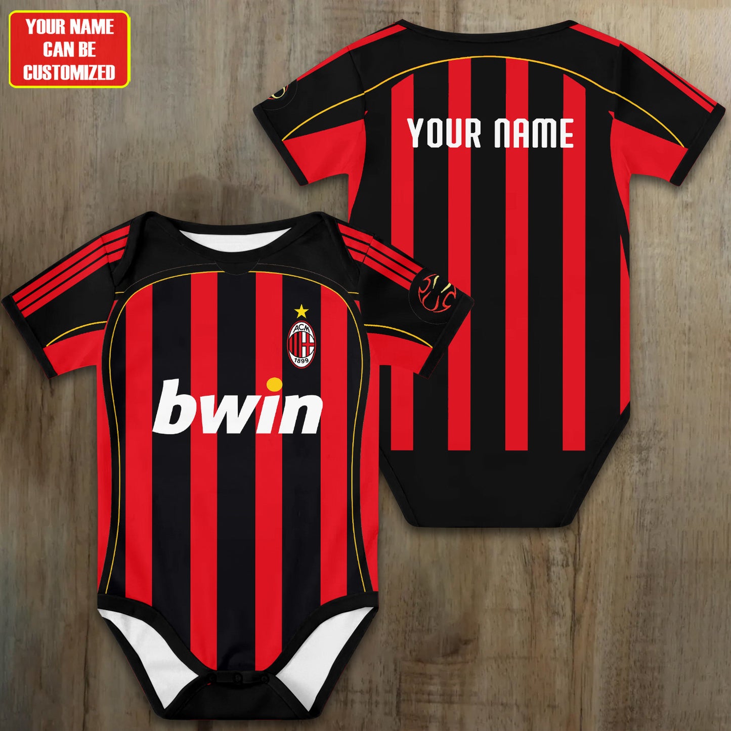 Customized AC Milan Soccer Jersey , Baby Rib Bodysuit Sizes V5