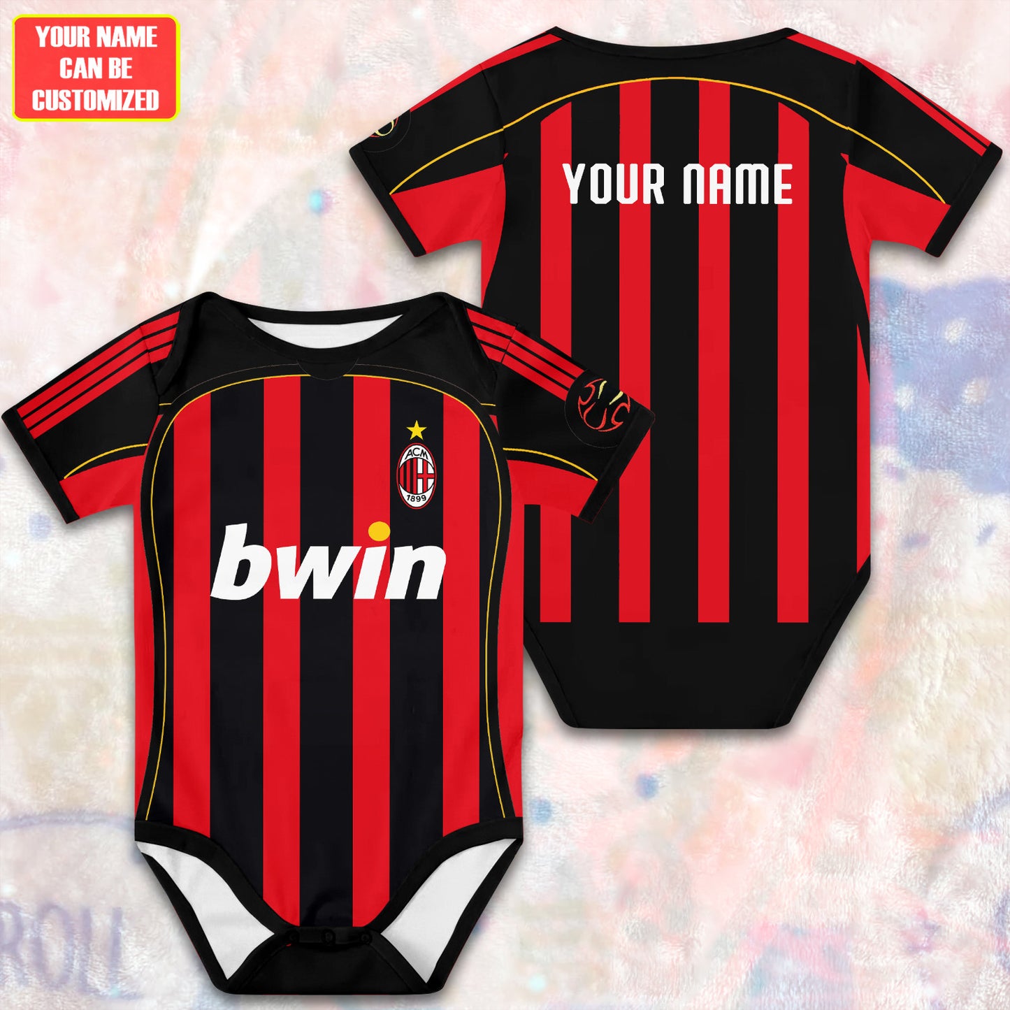 Customized AC Milan Soccer Jersey , Baby Rib Bodysuit Sizes V5