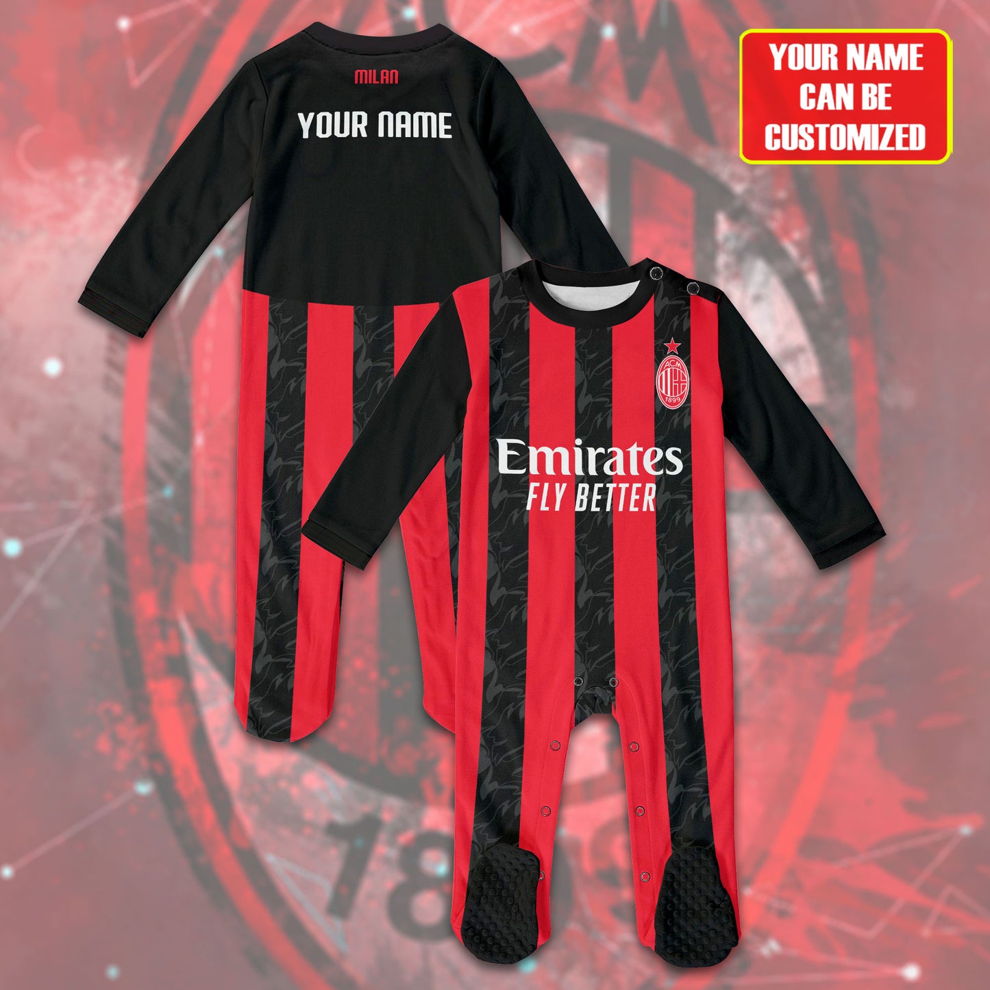 AC Milan Soccer Customized Baby Rib Sleepwear