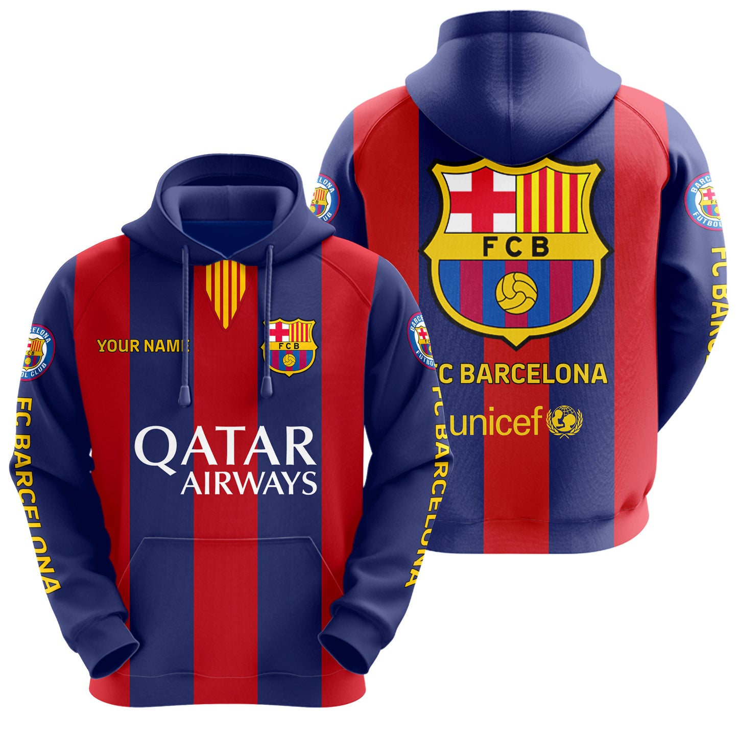 Personalized Barcelona Uniform 3D All over Printed Hoodie and Sweatpants set