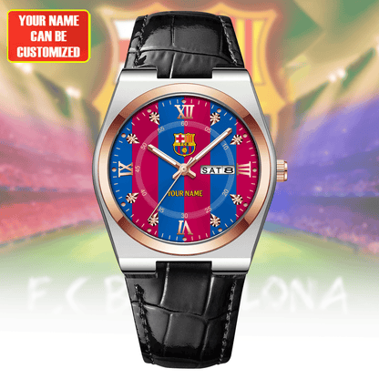 Personalized Barca Uniform Leather Strap Watch