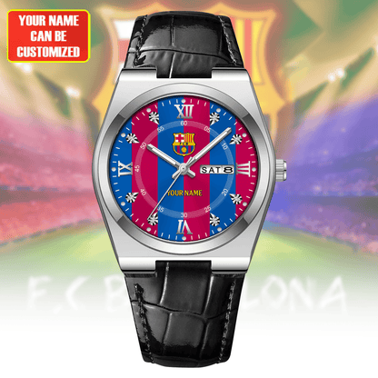 Personalized Barca Uniform Leather Strap Watch